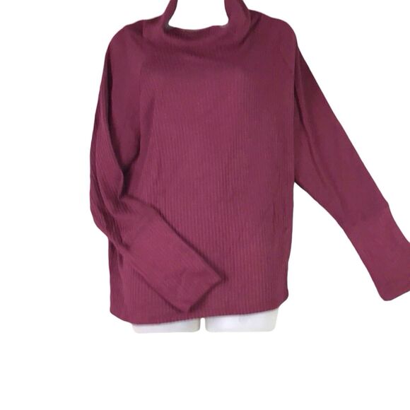 Bobeau Women’s Small Red Cowl Neck Long Sleeve Blouse Soft Stretch Waffle Knit - Picture 9 of 15